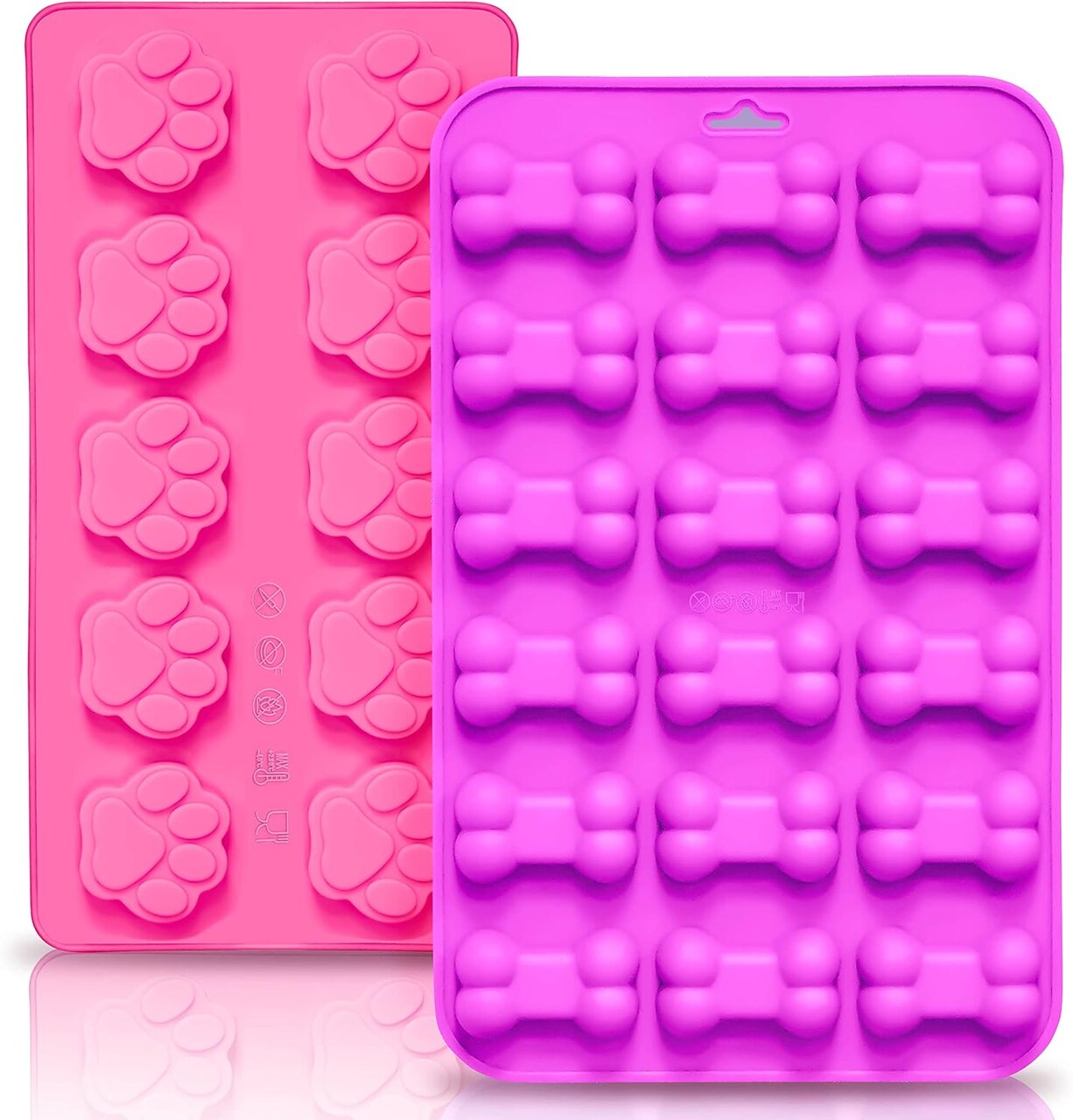 Reusable Silicone Molds with Puppy Dog Paw and Bone Shaped (2 Pack)
